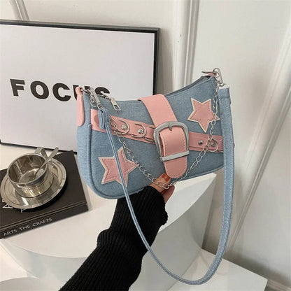 Hip-Hop Hot Girl Fashion Belt Rivet Star Chain Shoulder Bag 2024 New Personalized Crossbody Bag Designer Bags Luxury for Women