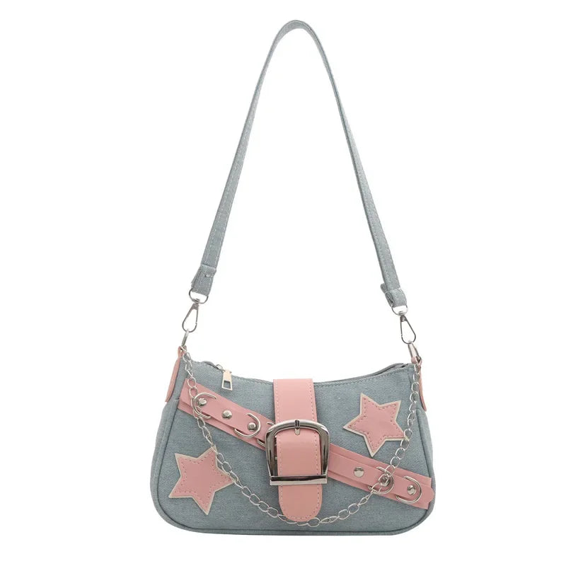 Hip-Hop Hot Girl Fashion Belt Rivet Star Chain Shoulder Bag 2024 New Personalized Crossbody Bag Designer Bags Luxury for Women