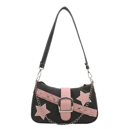 Hip-Hop Hot Girl Fashion Belt Rivet Star Chain Shoulder Bag 2024 New Personalized Crossbody Bag Designer Bags Luxury for Women