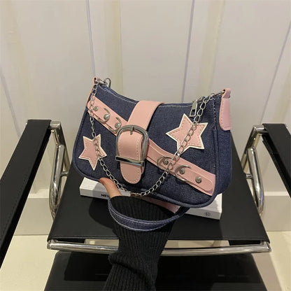 Hip-Hop Hot Girl Fashion Belt Rivet Star Chain Shoulder Bag 2024 New Personalized Crossbody Bag Designer Bags Luxury for Women