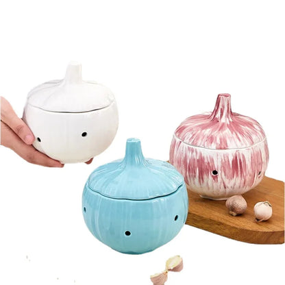 Hollow Ceramic Pot Onion Shape Storage Tank Kitchen Storage Box Mildew Prevention Ginger Garlic Pot Storage Bottle Organizer