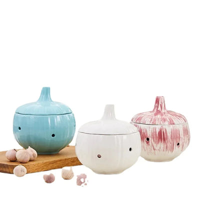 Hollow Ceramic Pot Onion Shape Storage Tank Kitchen Storage Box Mildew Prevention Ginger Garlic Pot Storage Bottle Organizer