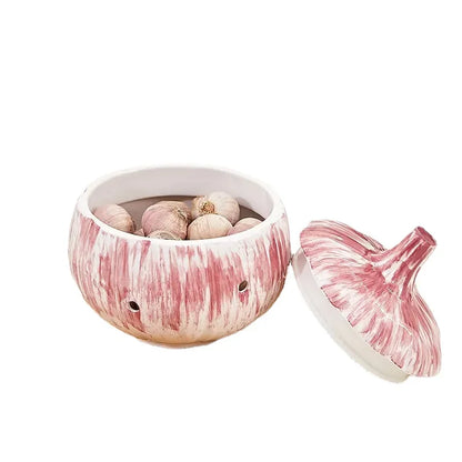 Hollow Ceramic Pot Onion Shape Storage Tank Kitchen Storage Box Mildew Prevention Ginger Garlic Pot Storage Bottle Organizer