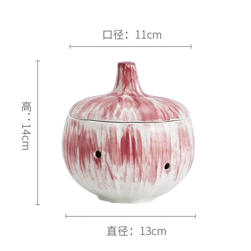 Hollow Ceramic Pot Onion Shape Storage Tank Kitchen Storage Box Mildew Prevention Ginger Garlic Pot Storage Bottle Organizer