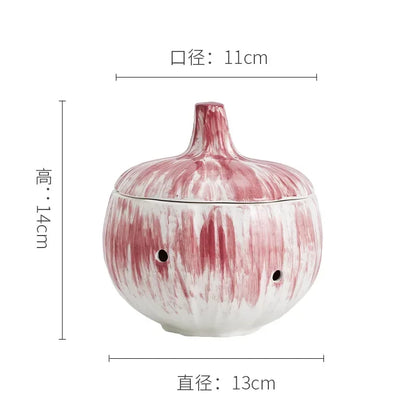 Hollow Ceramic Pot Onion Shape Storage Tank Kitchen Storage Box Mildew Prevention Ginger Garlic Pot Storage Bottle Organizer