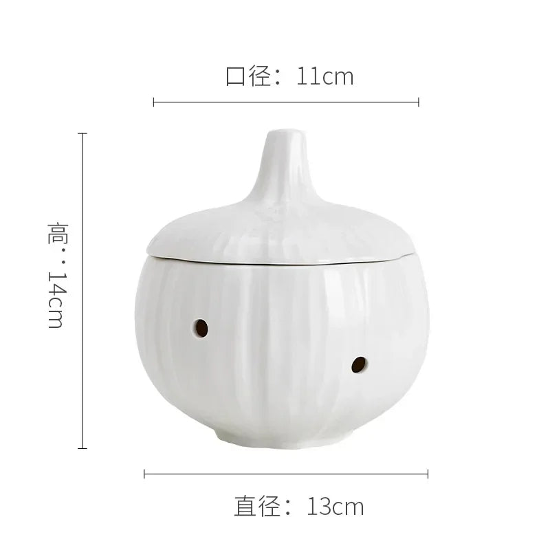 Hollow Ceramic Pot Onion Shape Storage Tank Kitchen Storage Box Mildew Prevention Ginger Garlic Pot Storage Bottle Organizer