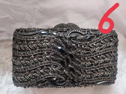 Hollow Out Black Stone Clutches Woman Diamond Evening Purse Wedding Bridal Girl Bag Party Crystal Cocktail Prom Gala Handbag