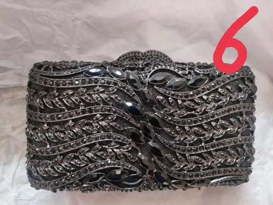 Hollow Out Black Stone Clutches Woman Diamond Evening Purse Wedding Bridal Girl Bag Party Crystal Cocktail Prom Gala Handbag