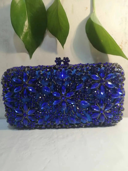 Hollow Out Blue Crystal Floral Purse Woman Flower Banquet Evening Bag Diamond Prom Dinner Clutches Wedding Bridal Party Handbag