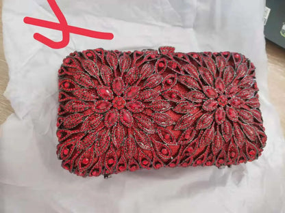 Hollow Out Flower Red Blue Rhinestone Bags Woman Diamond Clutch Evening Purse Wedding Bridal Party Crystal Female Gala Handbag