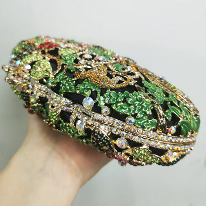 Hollow Out Forest Flowers Diamond Clutches Woman Crystal Wedding Bridal Handbags Floral Fashion Banquet Bags Party Dinner Purse
