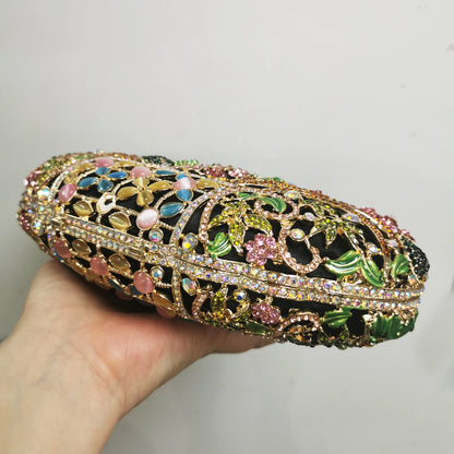 Hollow Out Forest Flowers Diamond Clutches Woman Crystal Wedding Bridal Handbags Floral Fashion Banquet Bags Party Dinner Purse