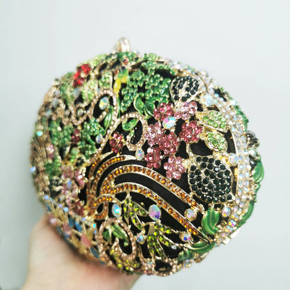 Hollow Out Forest Flowers Diamond Clutches Woman Crystal Wedding Bridal Handbags Floral Fashion Banquet Bags Party Dinner Purse