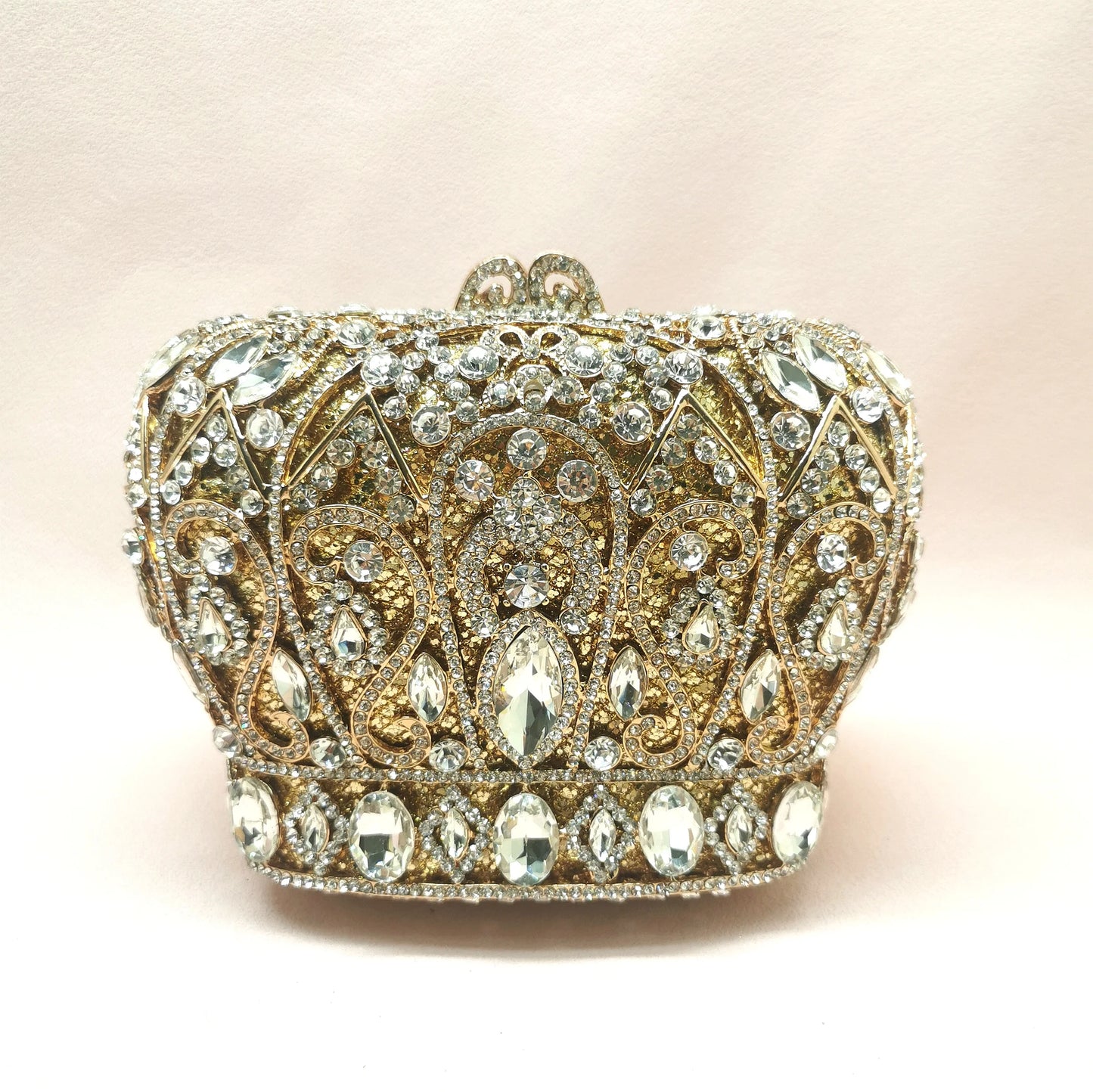 Hollow Out Gold Colorful Crown Lady Gift Purse Woman Diamond Bridal Dinner Stone Handbag Crystal Wedding Party Prom Evening Bag
