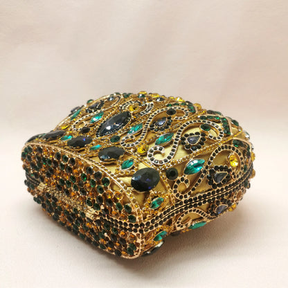 Hollow Out Gold Colorful Crown Lady Gift Purse Woman Diamond Bridal Dinner Stone Handbag Crystal Wedding Party Prom Evening Bag