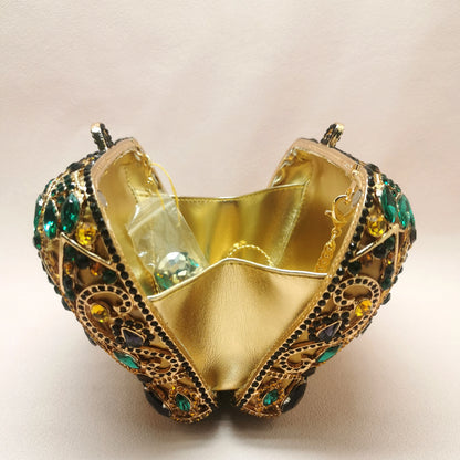 Hollow Out Gold Colorful Crown Lady Gift Purse Woman Diamond Bridal Dinner Stone Handbag Crystal Wedding Party Prom Evening Bag