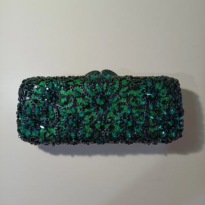 Hollow Out Green Flower Diamond Clutches Dinner Party Prom Gala Purse Woman Wedding Bridal Evening Bag Floral Crystal Handbag