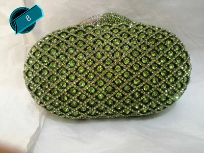 Hollow Out Green Rhinestone Clutches Woman Diamond Evening Purse Bridal Dinner Prom Handbag Wedding Party Banquet Crystal Bag