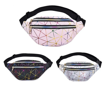 Hologram PU Waist Pack Waterproof Shiny Laser Waist Bum Bag Adjustable Belt,Fashion Rave Waist Bag with Men and Women