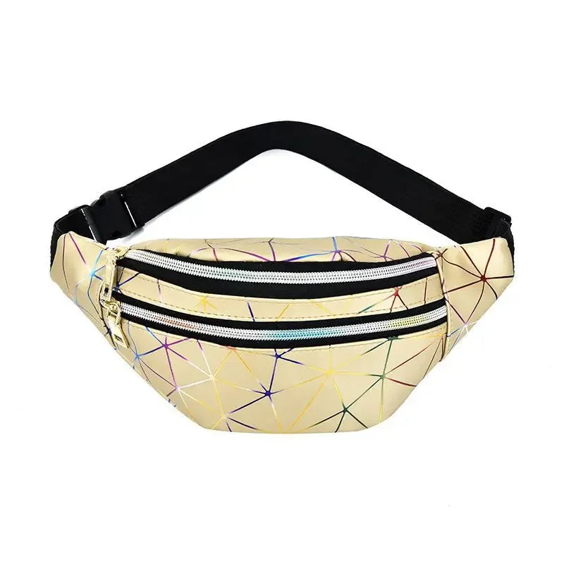 Hologram PU Waist Pack Waterproof Shiny Laser Waist Bum Bag Adjustable Belt,Fashion Rave Waist Bag with Men and Women