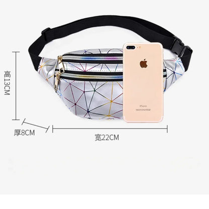 Hologram PU Waist Pack Waterproof Shiny Laser Waist Bum Bag Adjustable Belt,Fashion Rave Waist Bag with Men and Women