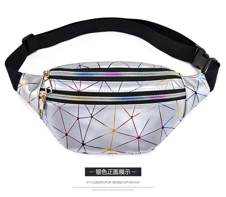 Hologram PU Waist Pack Waterproof Shiny Laser Waist Bum Bag Adjustable Belt,Fashion Rave Waist Bag with Men and Women