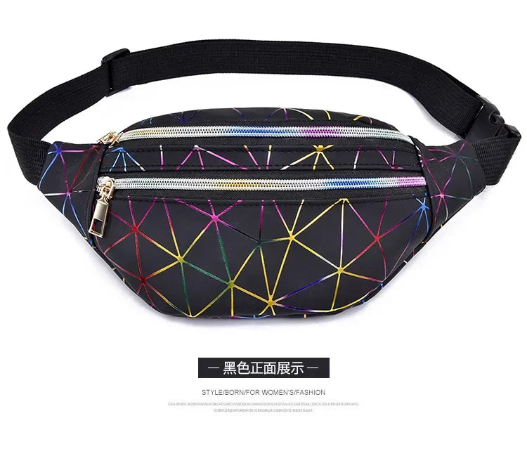 Hologram PU Waist Pack Waterproof Shiny Laser Waist Bum Bag Adjustable Belt,Fashion Rave Waist Bag with Men and Women
