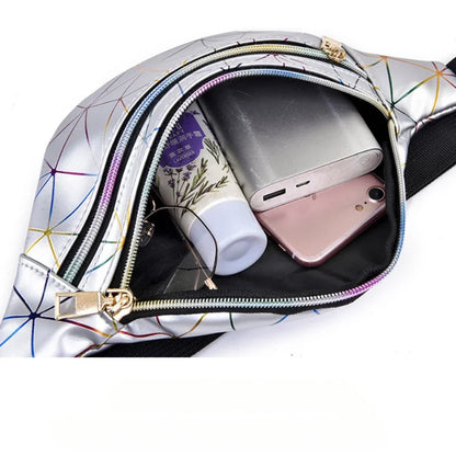 Hologram PU Waist Pack Waterproof Shiny Laser Waist Bum Bag Adjustable Belt,Fashion Rave Waist Bag with Men and Women