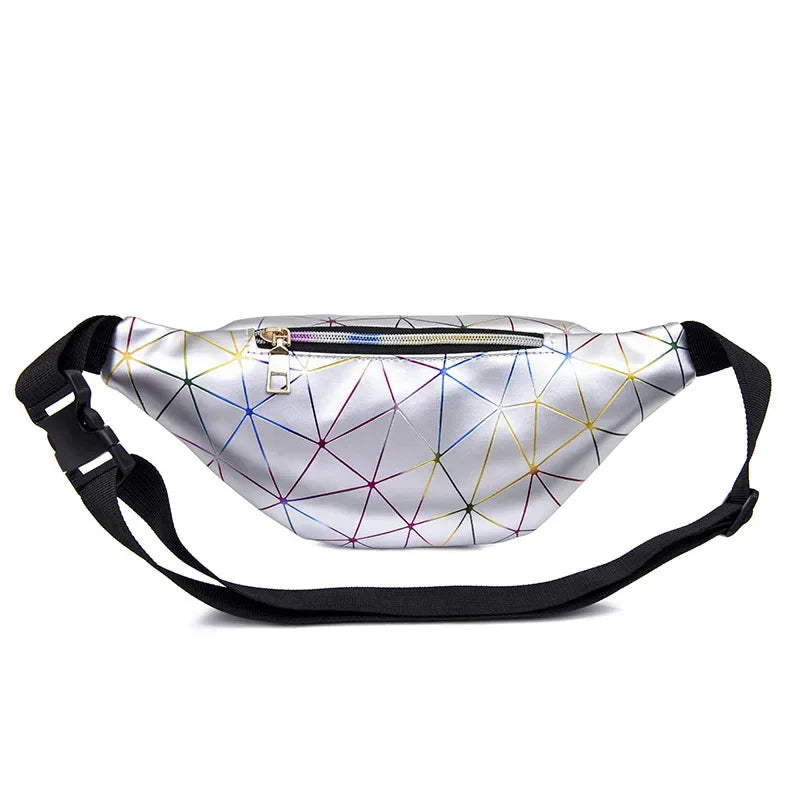 Hologram PU Waist Pack Waterproof Shiny Laser Waist Bum Bag Adjustable Belt,Fashion Rave Waist Bag with Men and Women