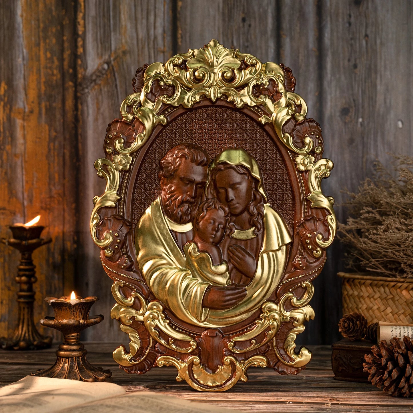 Holy Family Nativity Wood Carved Catholic Saints Babies Jesus Mary and Joseph Chapel Family Wall Decor Holy Family Image