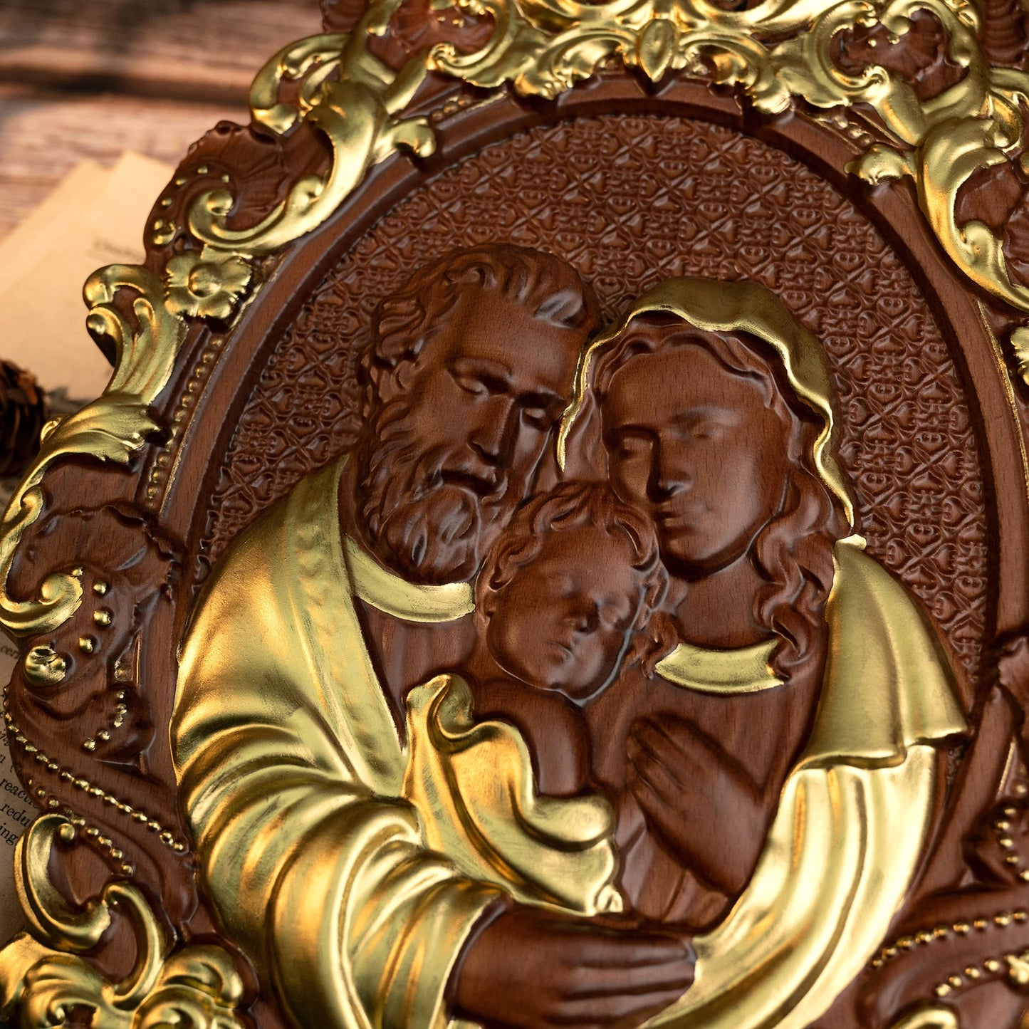Holy Family Nativity Wood Carved Catholic Saints Babies Jesus Mary and Joseph Chapel Family Wall Decor Holy Family Image