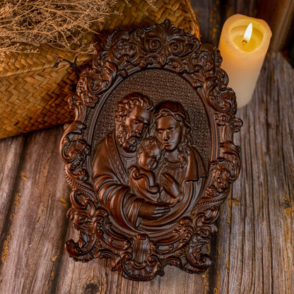 Holy Family Nativity Wood Carved Catholic Saints Babies Jesus Mary and Joseph Chapel Family Wall Decor Holy Family Image