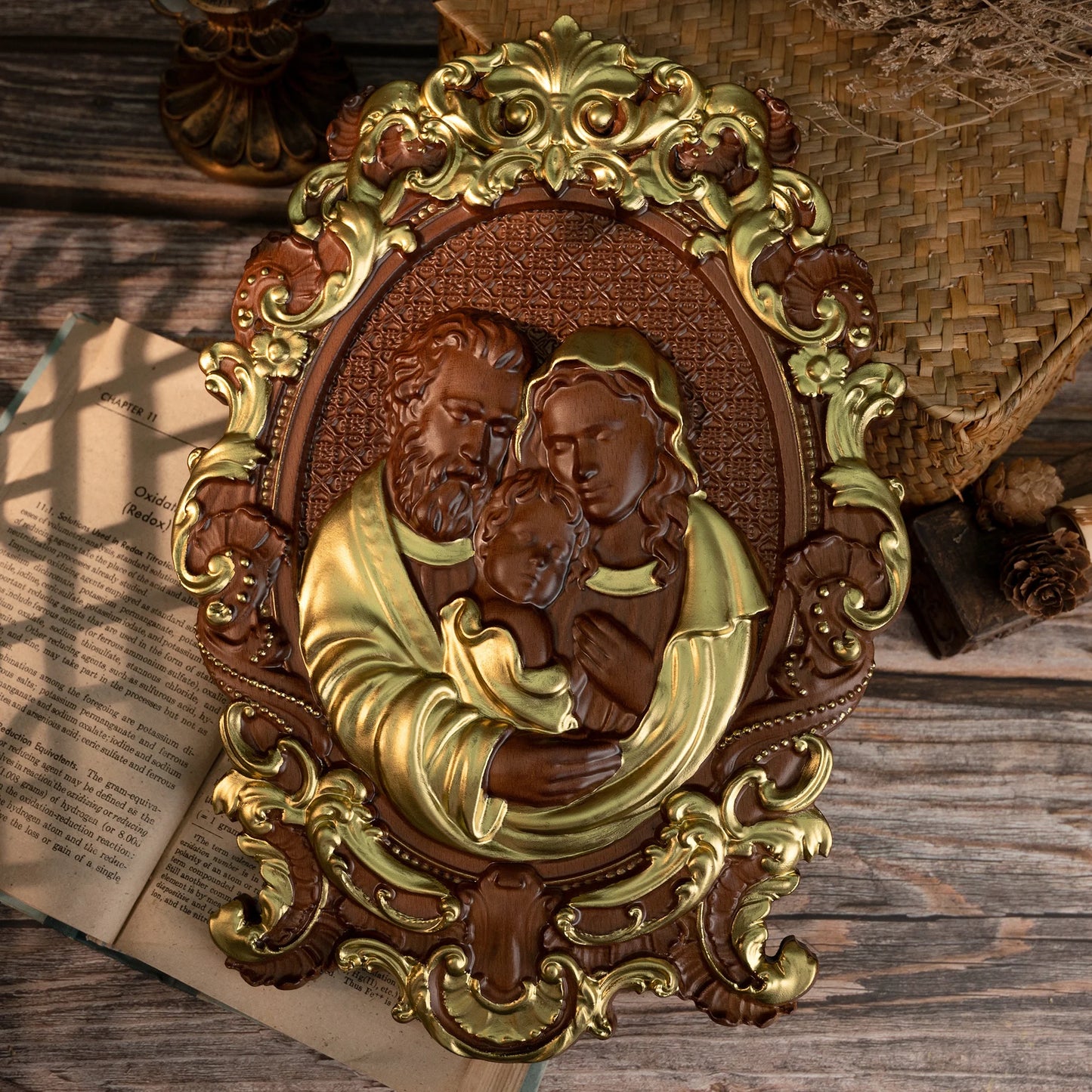 Holy Family Nativity Wood Carved Catholic Saints Babies Jesus Mary and Joseph Chapel Family Wall Decor Holy Family Image