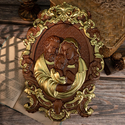 Holy Family Nativity Wood Carved Catholic Saints Babies Jesus Mary and Joseph Chapel Family Wall Decor Holy Family Image