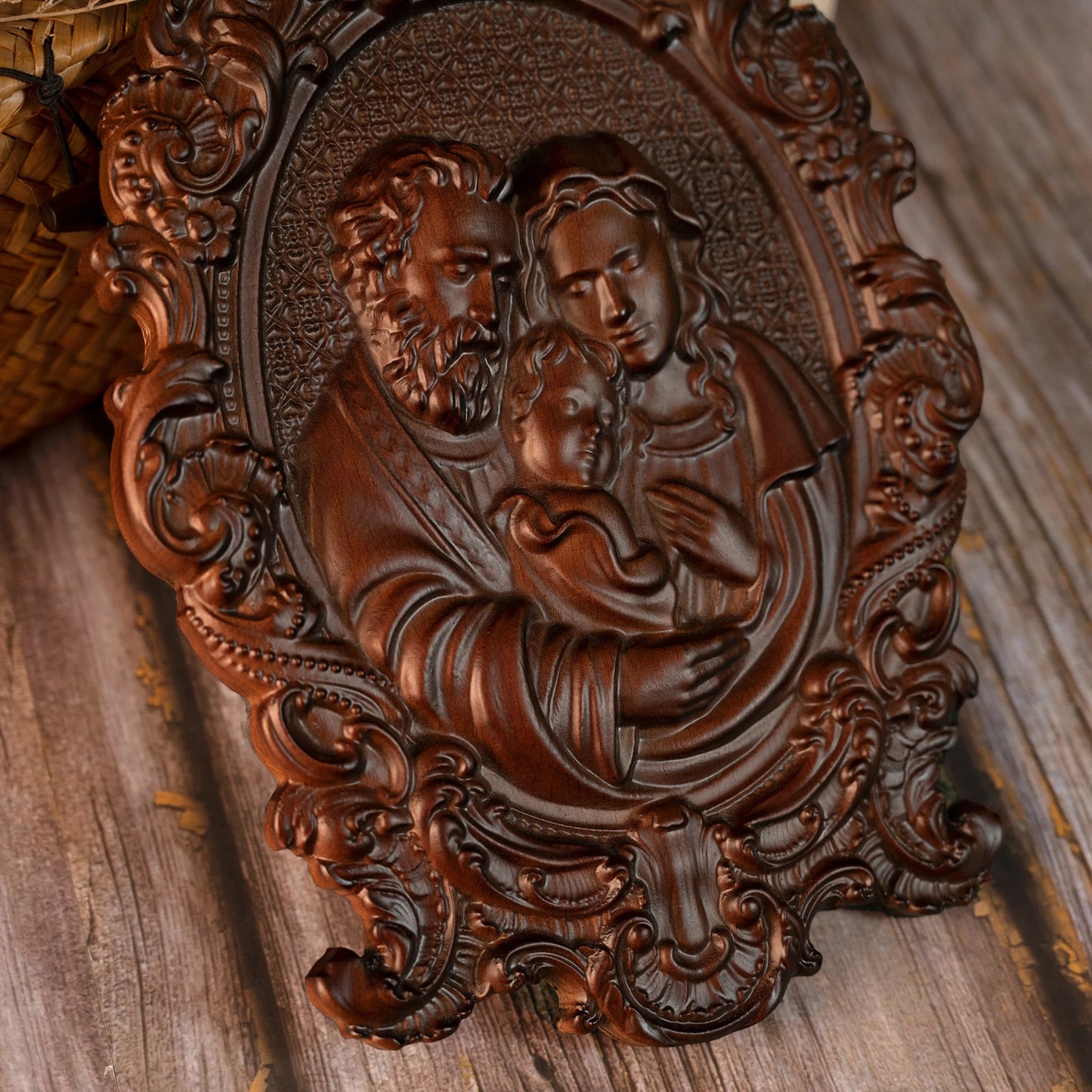Holy Family Nativity Wood Carved Catholic Saints Babies Jesus Mary and Joseph Chapel Family Wall Decor Holy Family Image
