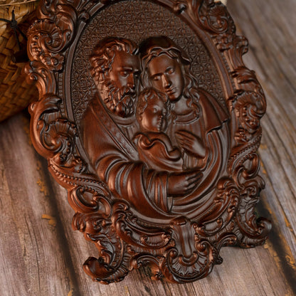 Holy Family Nativity Wood Carved Catholic Saints Babies Jesus Mary and Joseph Chapel Family Wall Decor Holy Family Image