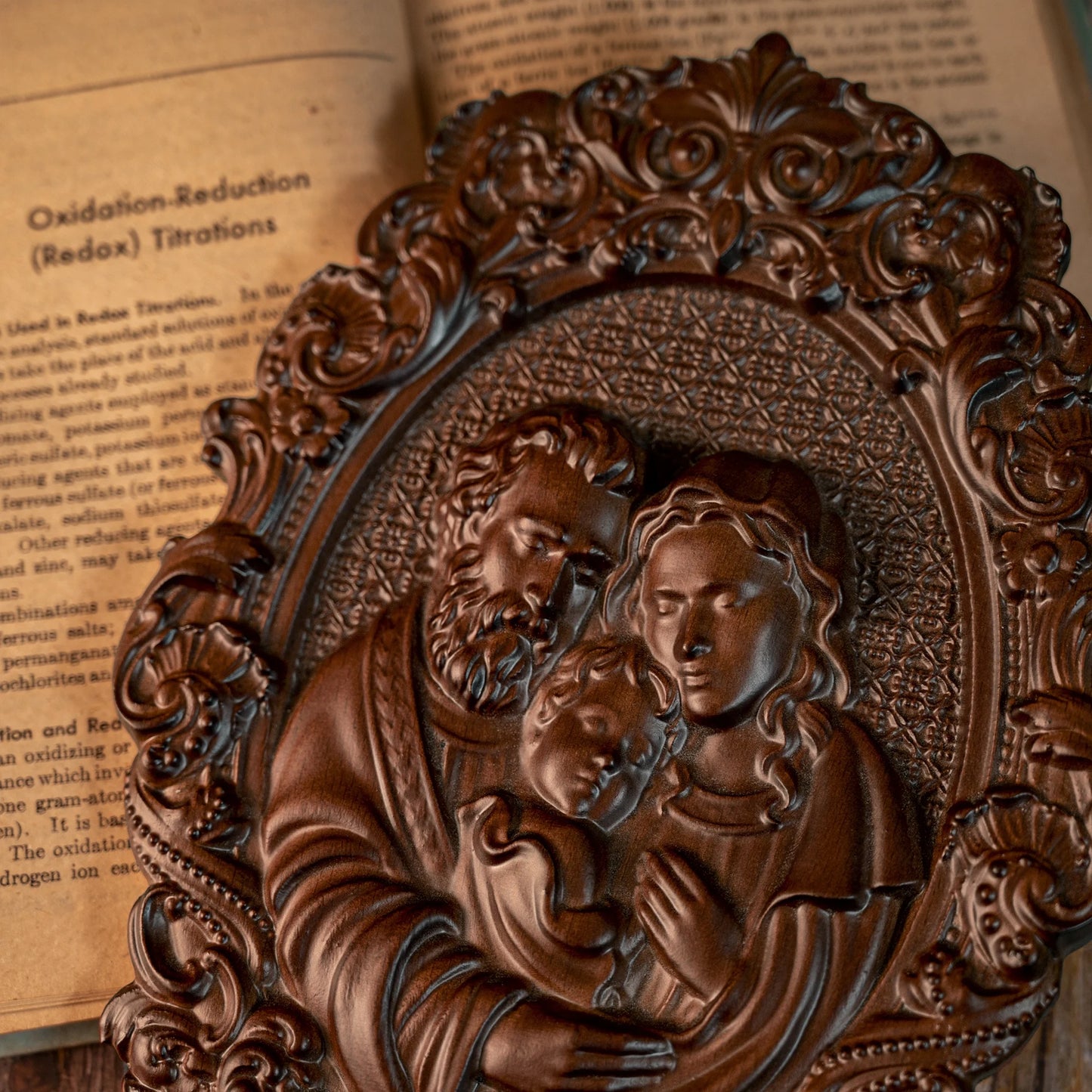 Holy Family Nativity Wood Carved Catholic Saints Babies Jesus Mary and Joseph Chapel Family Wall Decor Holy Family Image