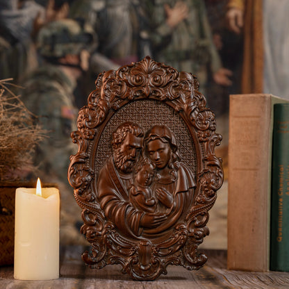 Holy Family Nativity Wood Carved Catholic Saints Babies Jesus Mary and Joseph Chapel Family Wall Decor Holy Family Image