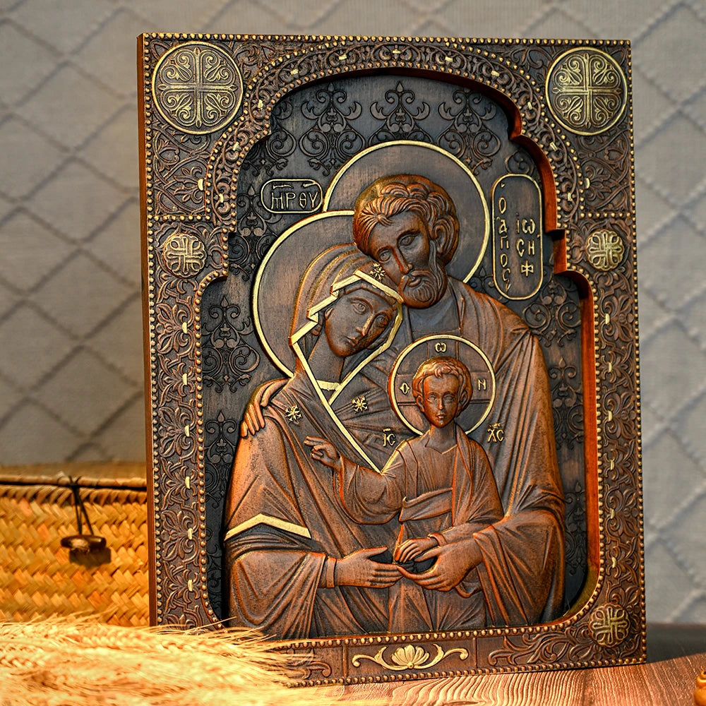 Holy Family Nativity Wood Carving Religious Byzantine Icons Sagrada Familia Jesus Wall Plaque Christian Christmas Decoration
