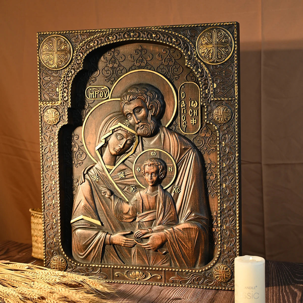 Holy Family Nativity Wood Carving Religious Byzantine Icons Sagrada Familia Jesus Wall Plaque Christian Christmas Decoration