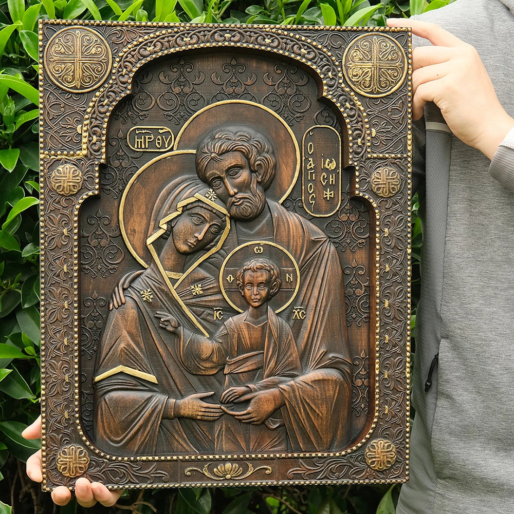Holy Family Nativity Wood Carving Religious Byzantine Icons Sagrada Familia Jesus Wall Plaque Christian Christmas Decoration
