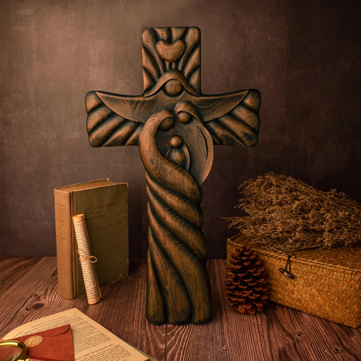 Holy Family Wall Cross, Wooden Cross, Wall Decor Religious Art Home Room Decor Christmas Gift -10 Inch
