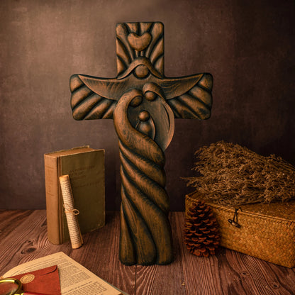 Holy Family Wall Cross, Wooden Cross, Wall Decor Religious Art Home Room Decor Christmas Gift -10 Inch