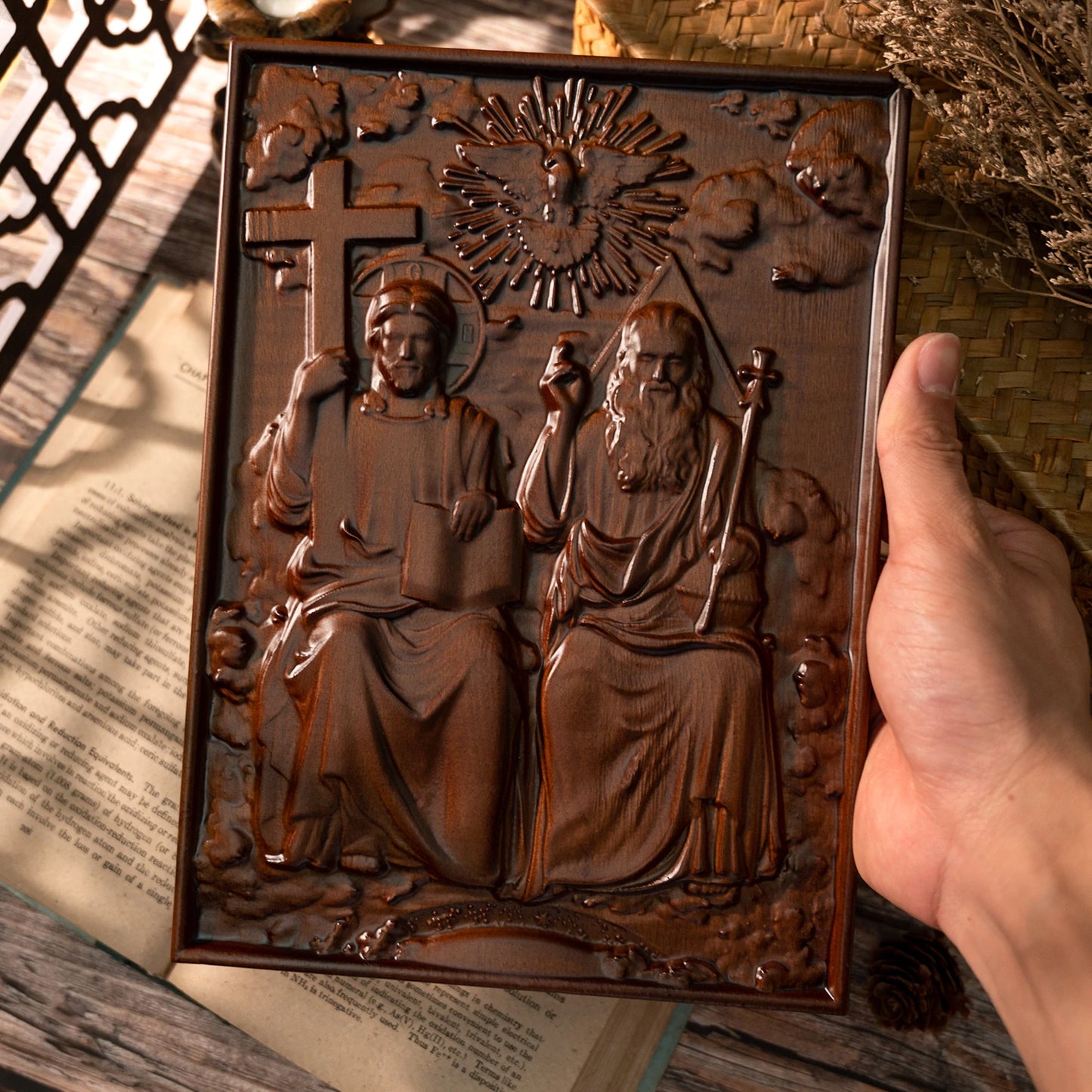 Holy Trinity Wood Wall Decor Catholic Religious Mural Decoration Christian Home Decor Holy Father Son Holy Spirit