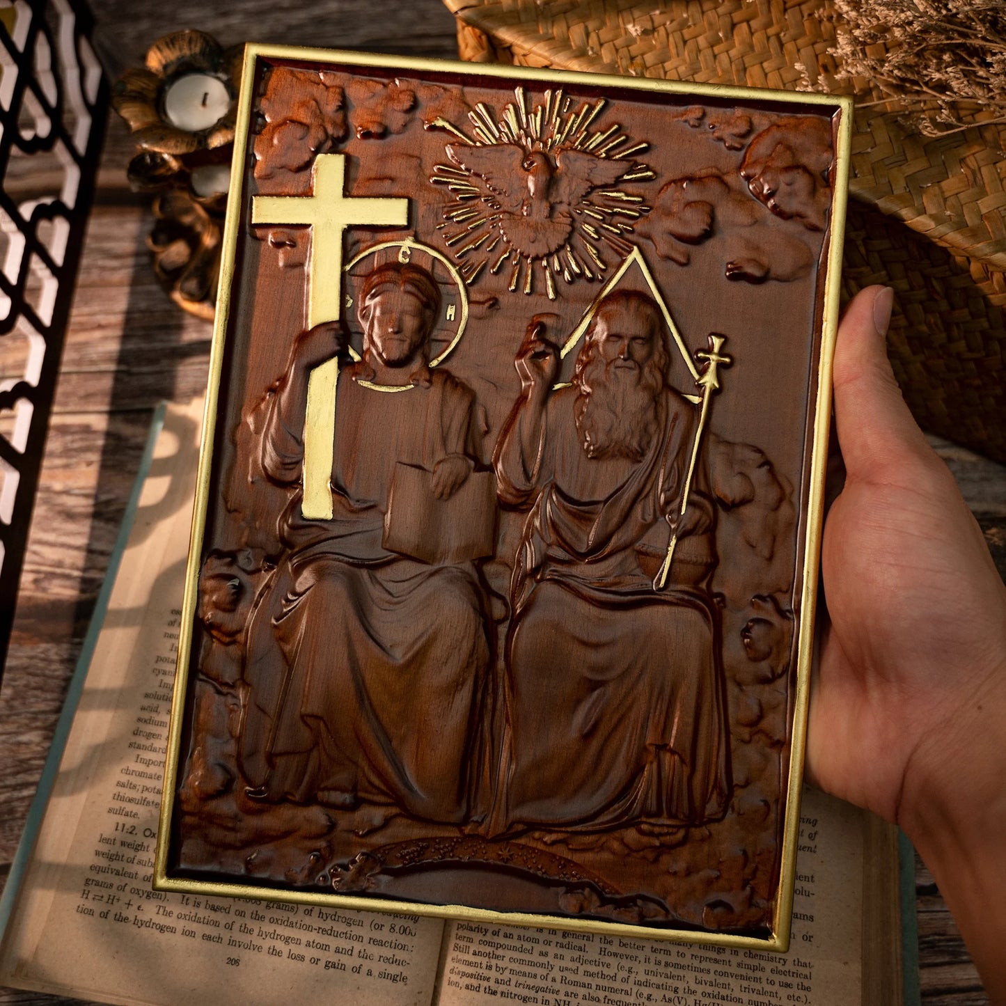 Holy Trinity Wood Wall Decor Catholic Religious Mural Decoration Christian Home Decor Holy Father Son Holy Spirit