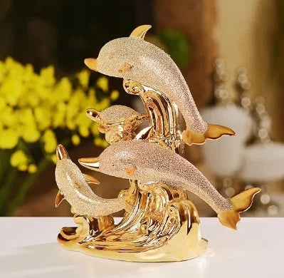 Home And Decoration European Wedding Decorated Crafts Room Decoration Handicraft Ceramic Gold Dolphins Decorations