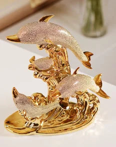 Home And Decoration European Wedding Decorated Crafts Room Decoration Handicraft Ceramic Gold Dolphins Decorations
