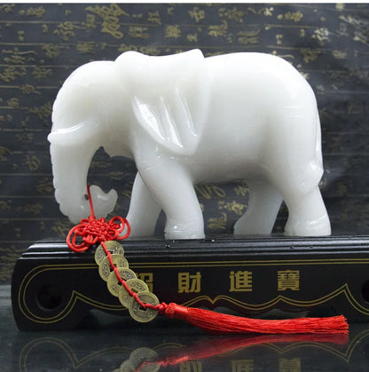 Home Company office business high-grade Decor GOOD LUCK mascot ZHAO CAI White jade elephant Sculpture FENG SHUI ART Statue