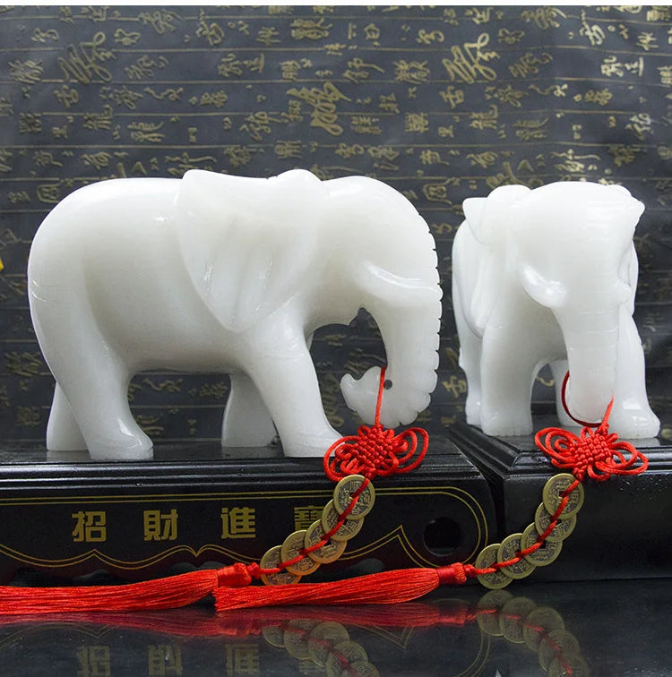 Home Company office business high-grade Decor GOOD LUCK mascot ZHAO CAI White jade elephant Sculpture FENG SHUI ART Statue