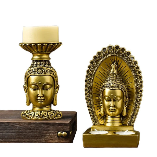 Home Decor Buddha head Statue Candlestick Ornament Meditating Figurine Room Decor Resin Lamp Holder